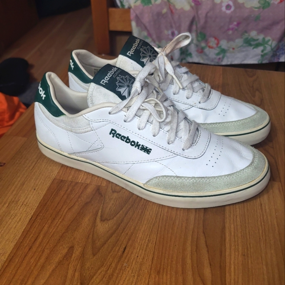 REEBOK Classic Club Memt White Green Memory Tech Premium Comfort Shoes Mens 9.5